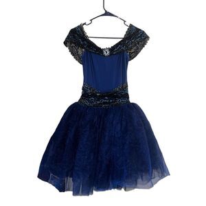 Revolution adult small Dance wear Royal Blue Lace Off Shoulder Costume 0358 jazz